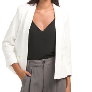 Anne Klein || lined pique shawl collar jacket in bright white